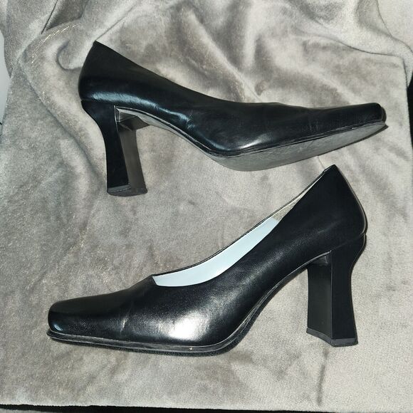 Y2K Nine West No-Aragon2 Leather Black Womens 10M Chunky Block Heel Square Toe - Picture 7 of 9